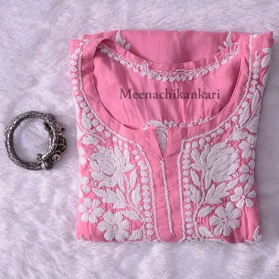 Bahar Onion Pink Mid Thigh 3D Embroidey Modal Kurta