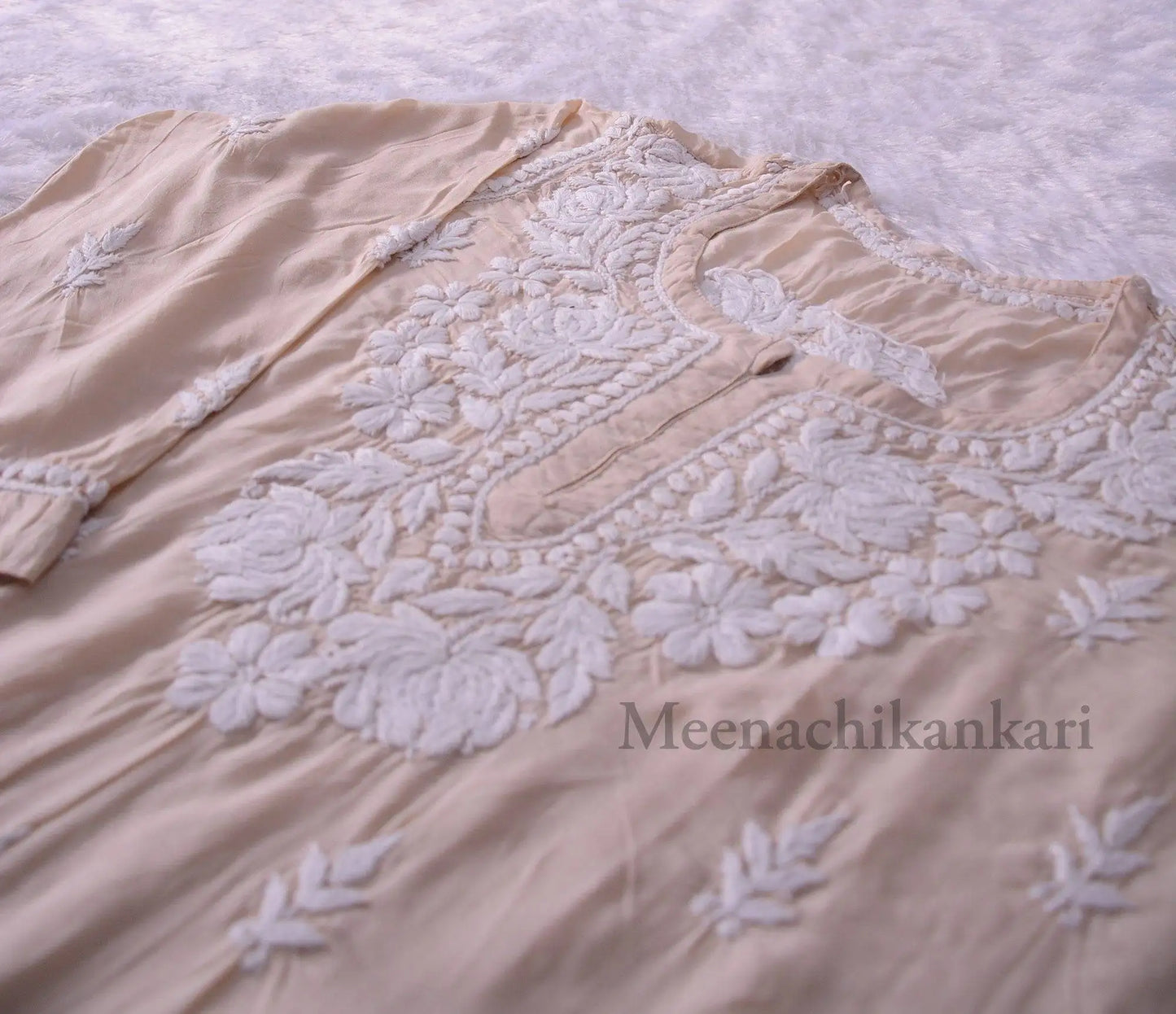Bahar Beige Mid Thigh 3D Embroidery Modal Kurta