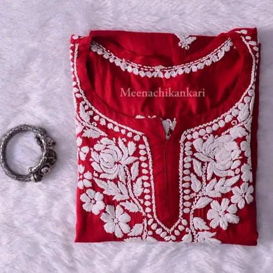 Bahar Maroon Mid Thigh 3D Embroidery Modal Kurta