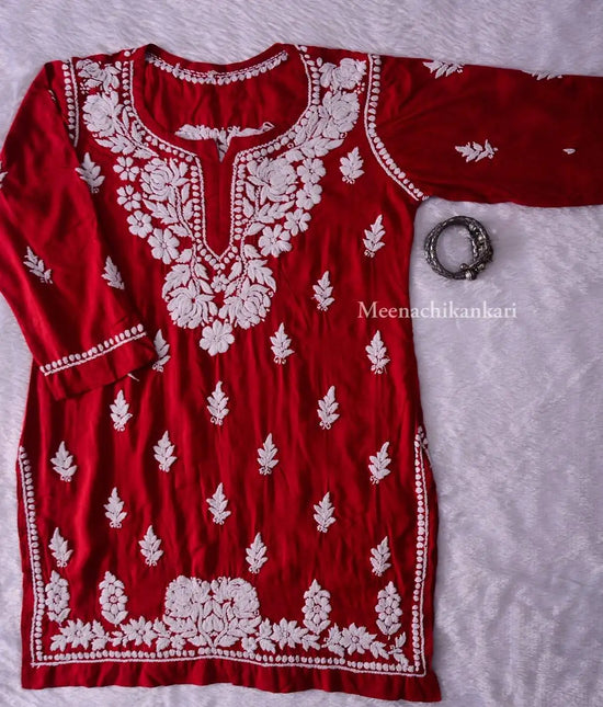 Bahar Maroon Mid Thigh 3D Embroidery Modal Kurta