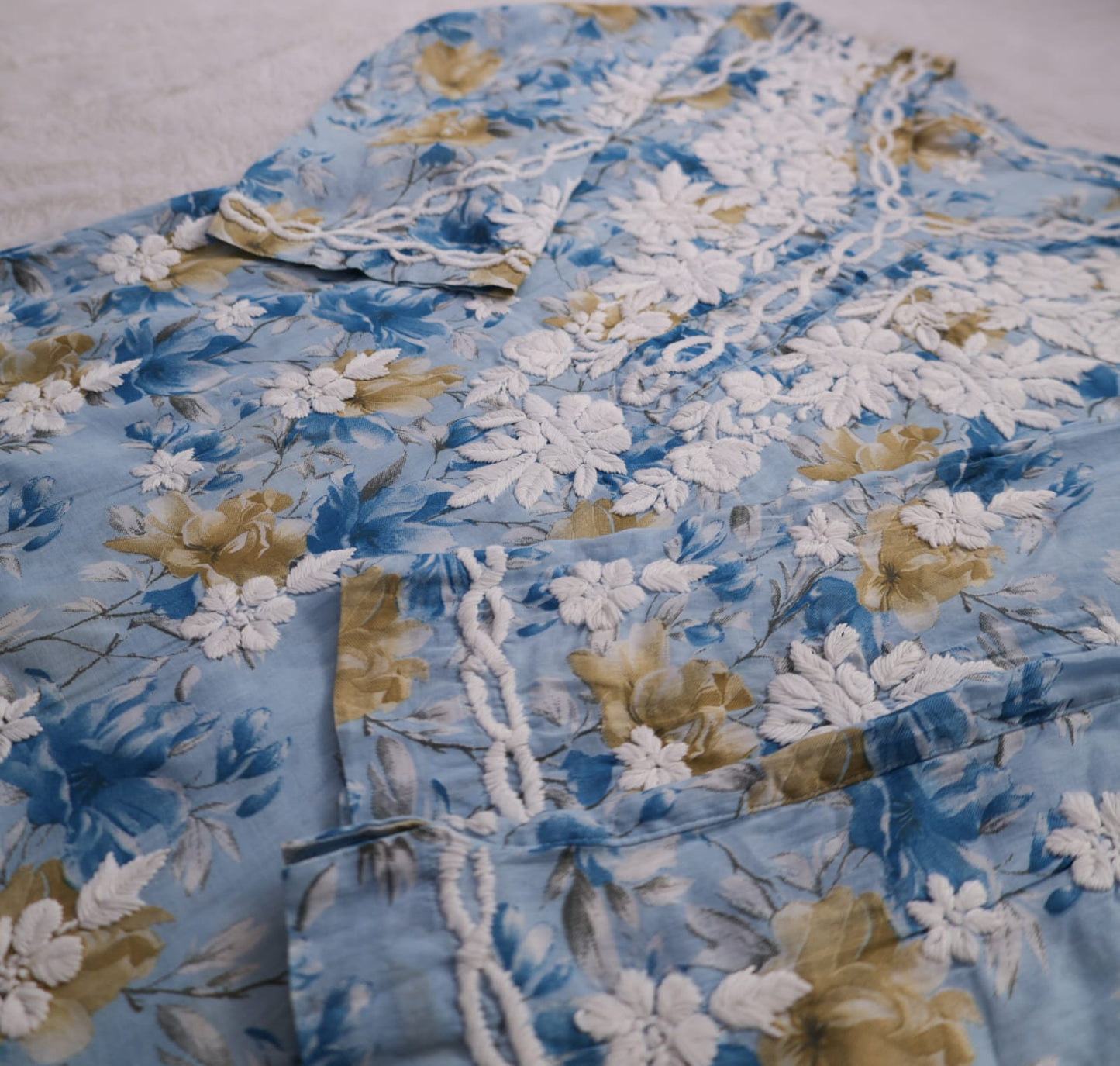 Aaira Teal Blue Mull Cotton Chikankari Kurta Set