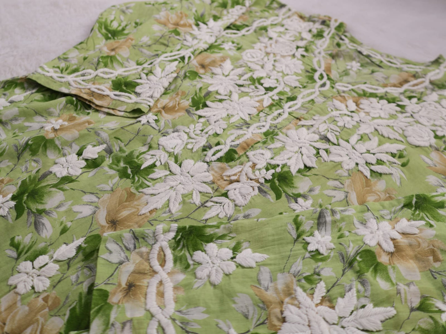 Aaira Green Mull Cotton Chikankari Kurta Set