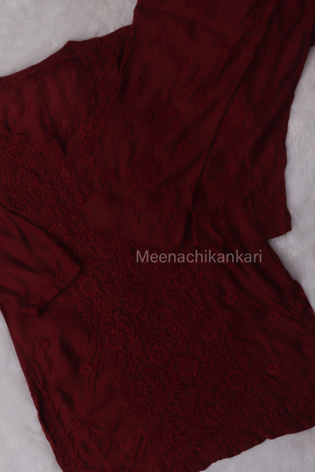 Ektara Red Muslin Mid Long Cord Kurta Set