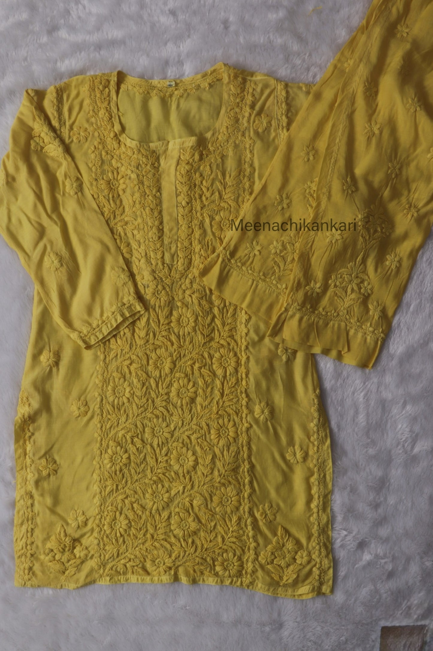 Ektara Yellow Muslin Mid Long Cord Kurta Set