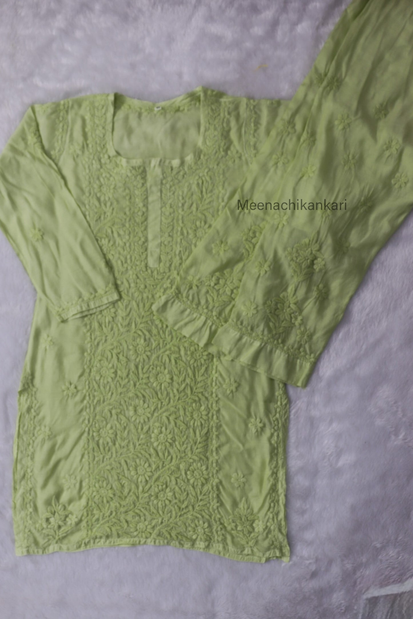 Ektara Green Muslin Mid Long Cord Kurta Set