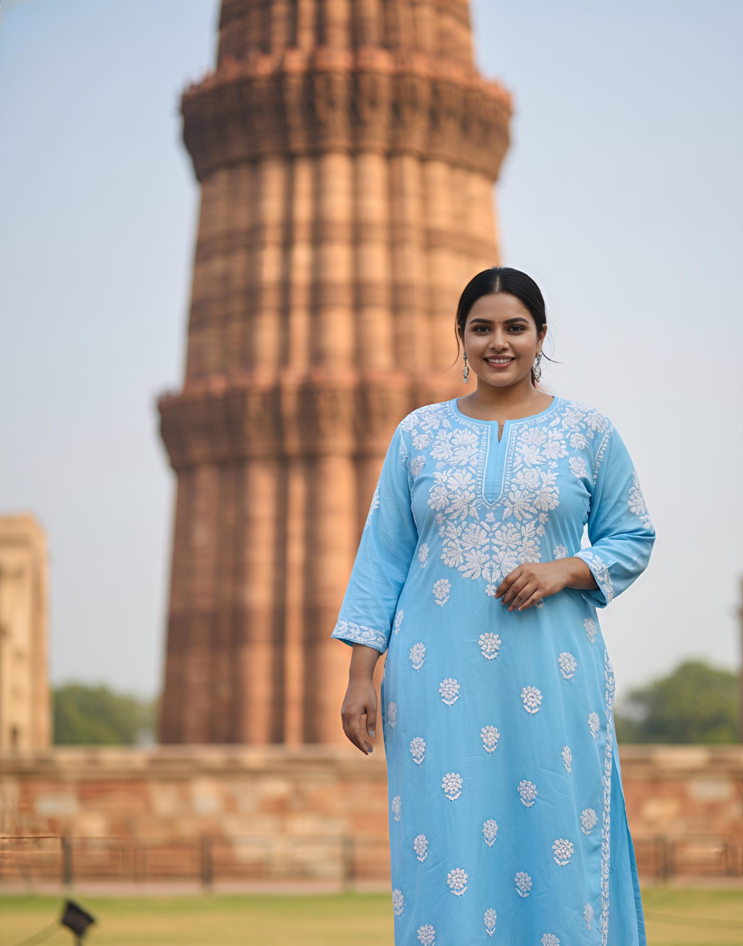 Amena Ocean Blue Plus Size Long Kurta - Ocean Blue