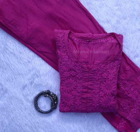 Jasmine Chikankari Magenta Muslin kurta Set