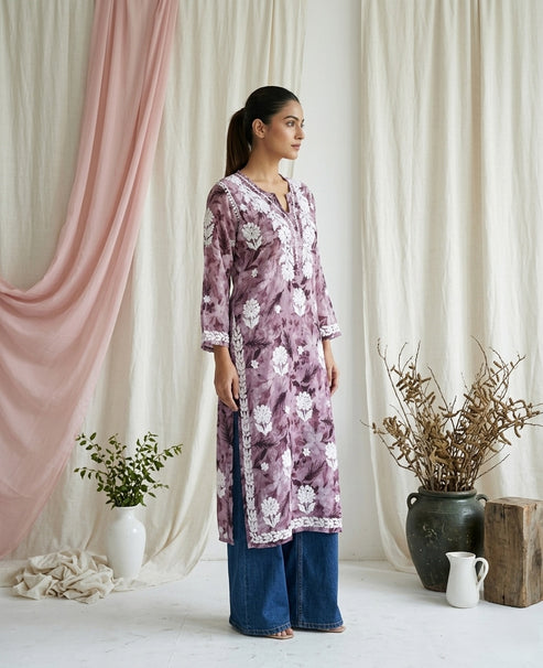 Aarzoo Onion Pink Mull Cotton Long Kurti
