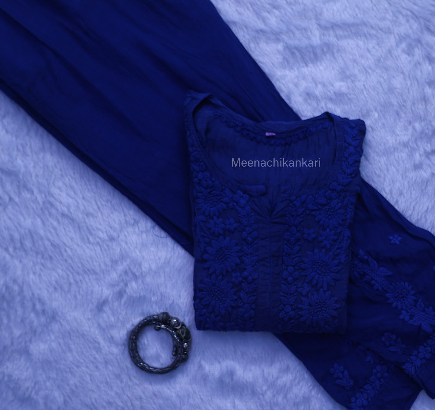 Jasmine Chikankari Royal Blue Muslin kurta Set