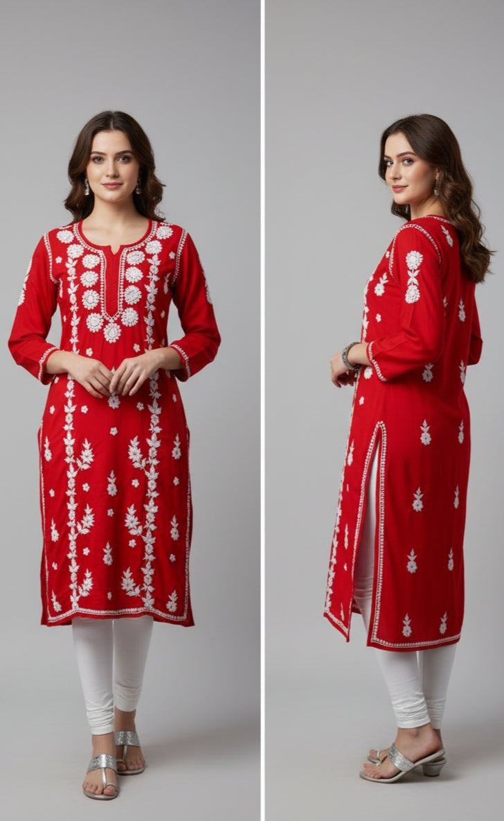 Sama Red Modal Straight Long Kurta