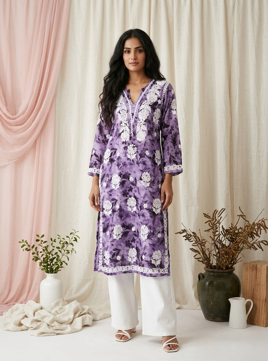 Aarzoo Lilac Mull Cotton Long Kurti