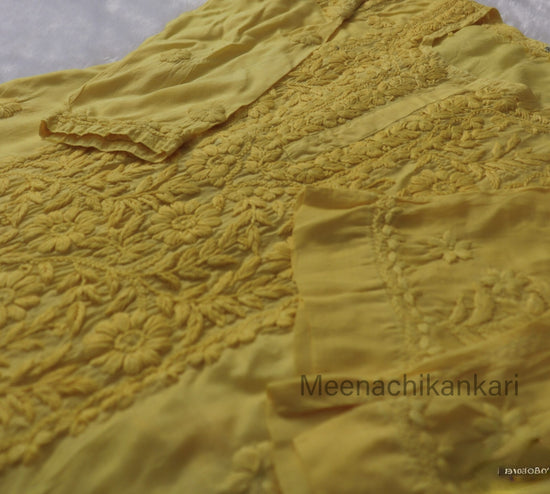 Ektara Yellow Muslin Mid Long Cord Kurta Set