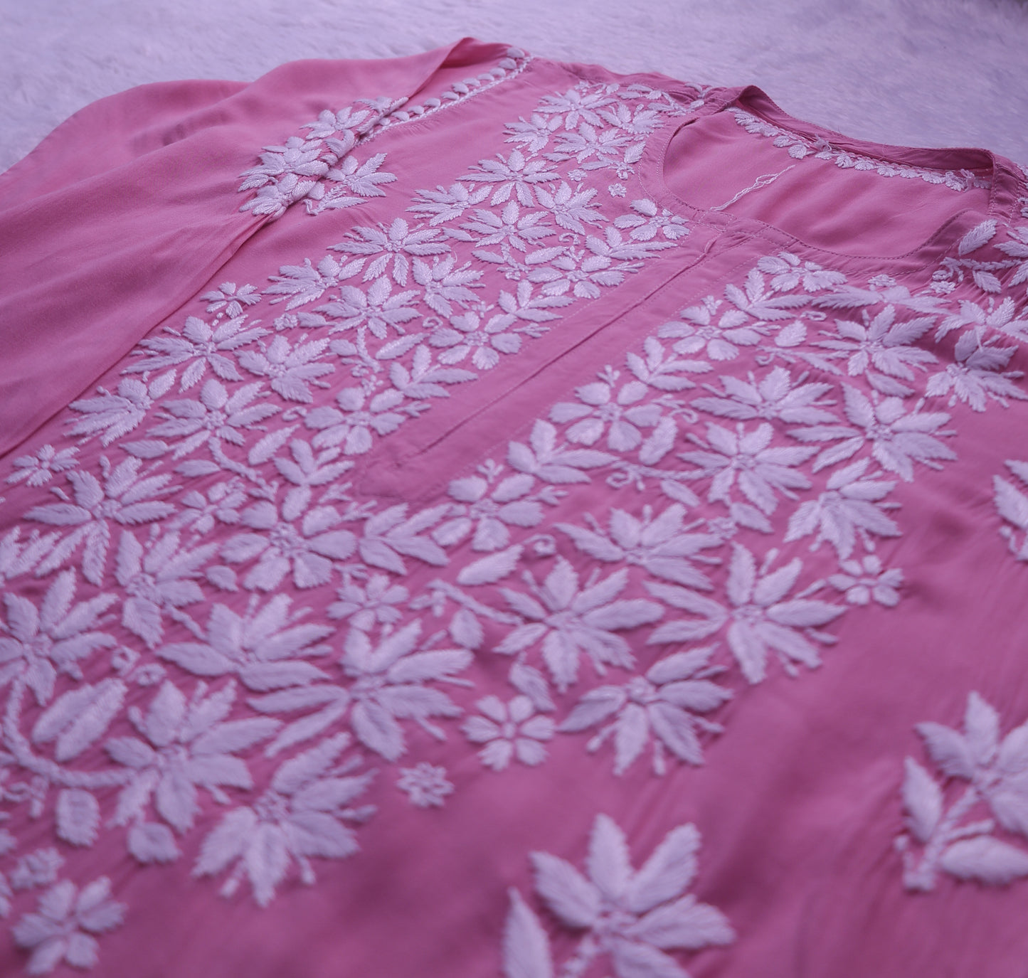 Noor Flamingo Pink Modal Chaikankari Long Kurti