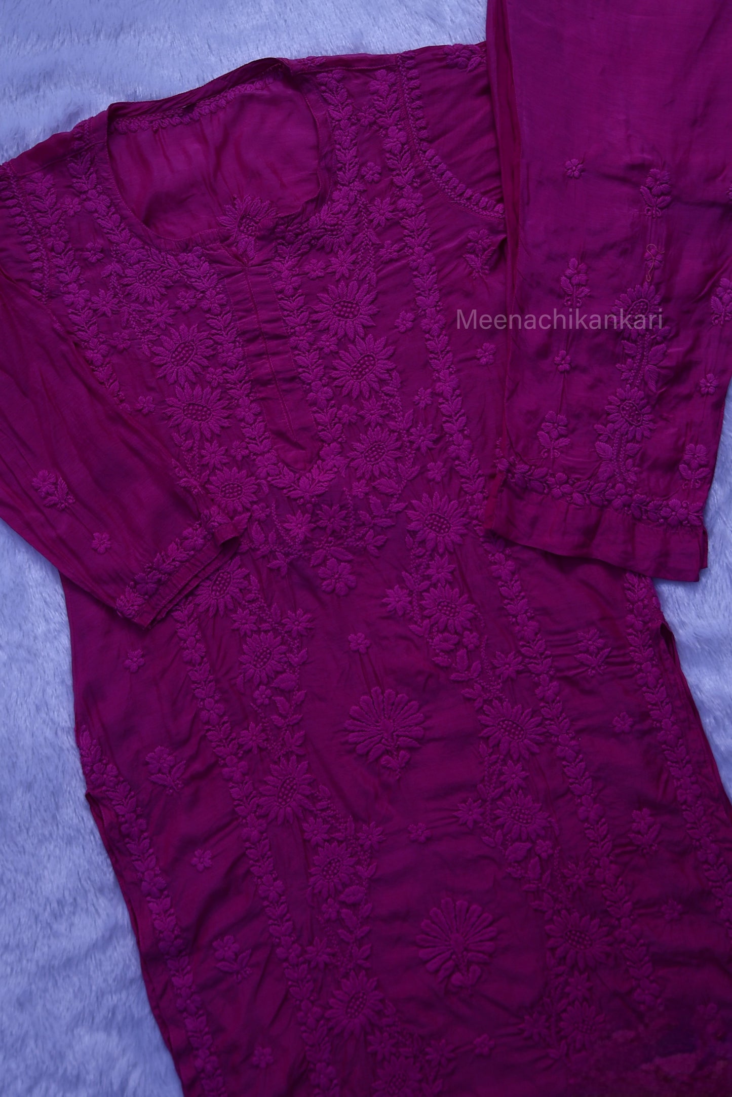 Jasmine Chikankari Magenta Muslin kurta Set