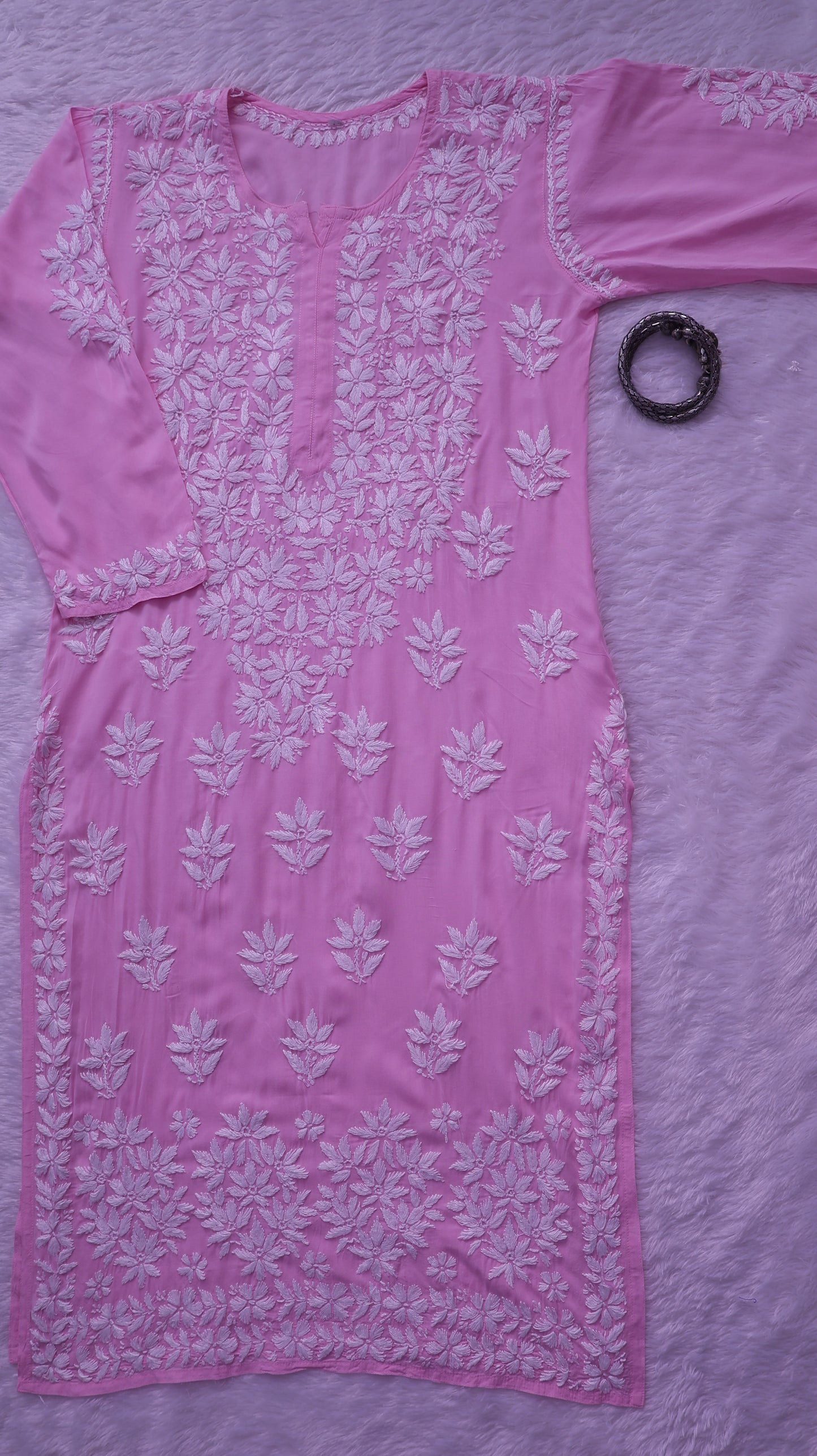 Noor Pink Modal Chaikankari Long Kurti