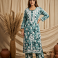 Safar Aqua Green Long Cotton Chikankari Kurti Set