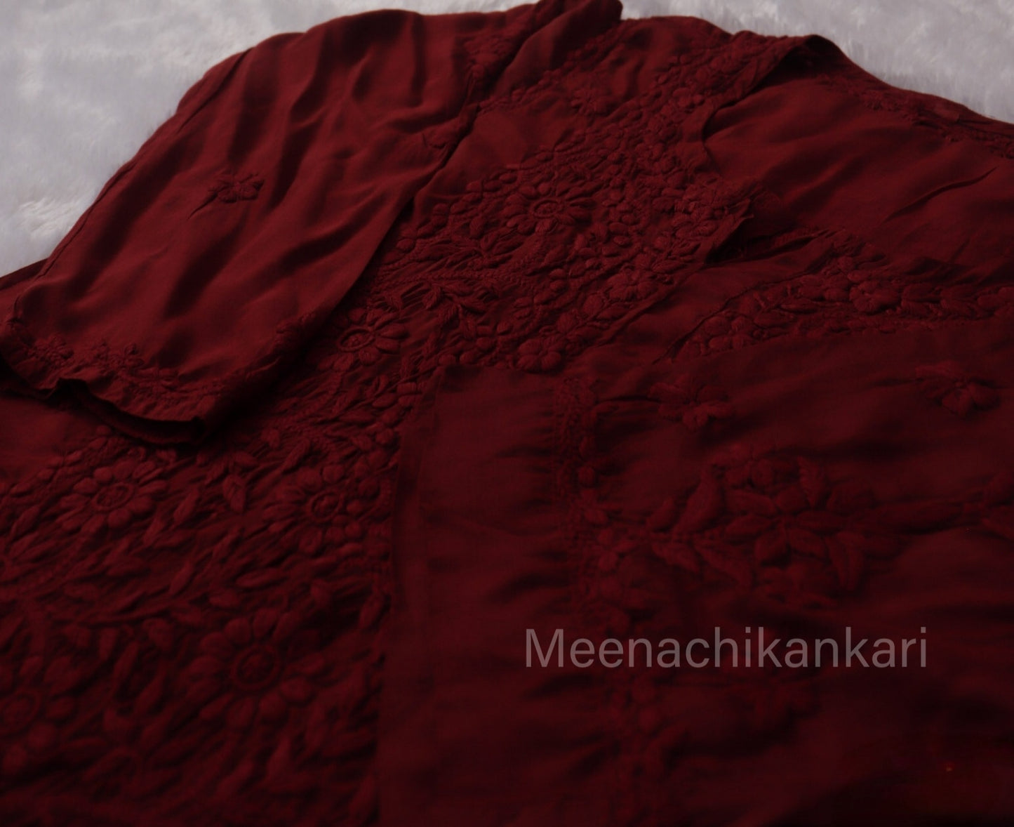Ektara Red Muslin Mid Long Cord Kurta Set