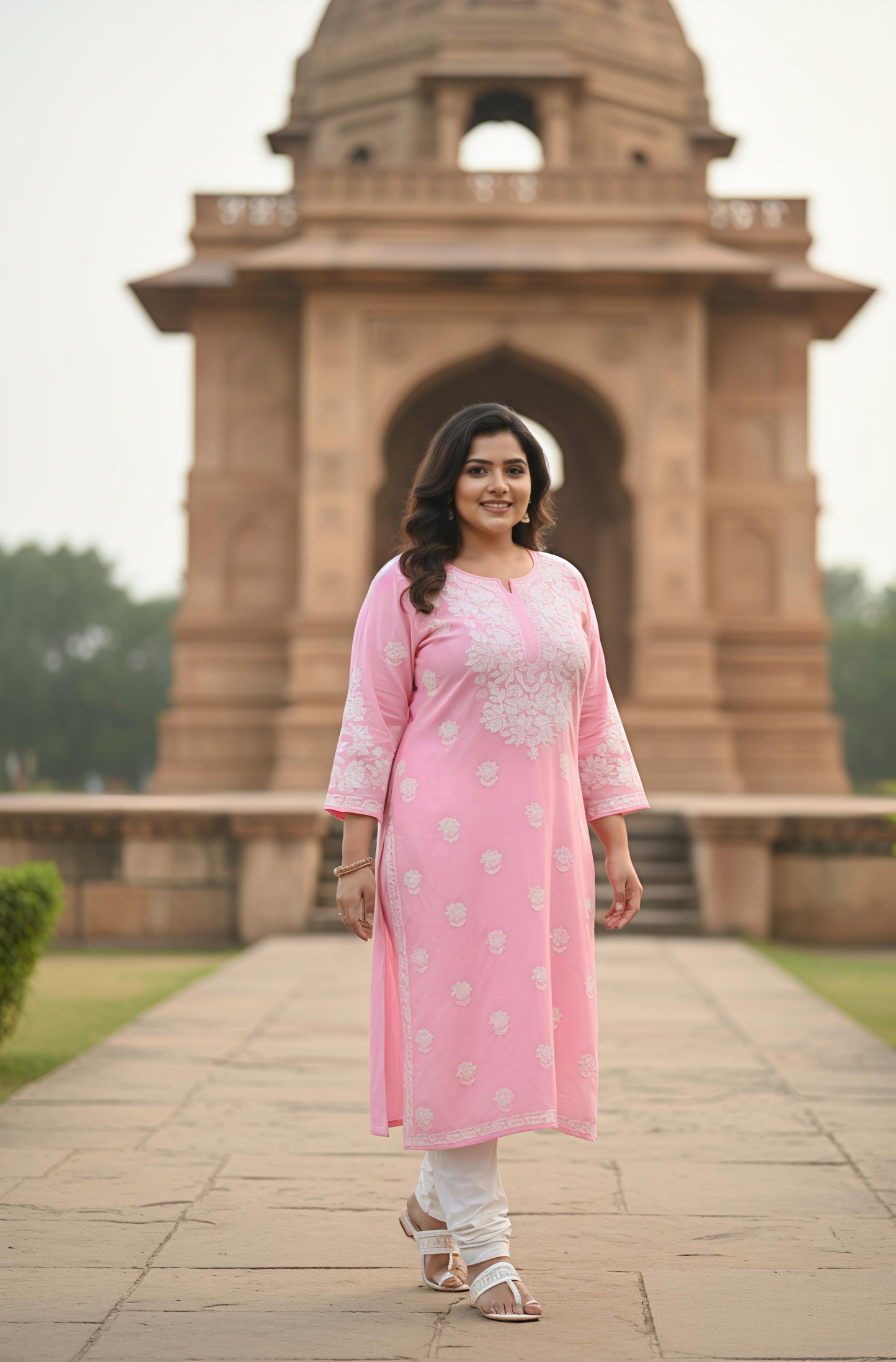 Amena Pink Plus Size Long Kurta - Pink