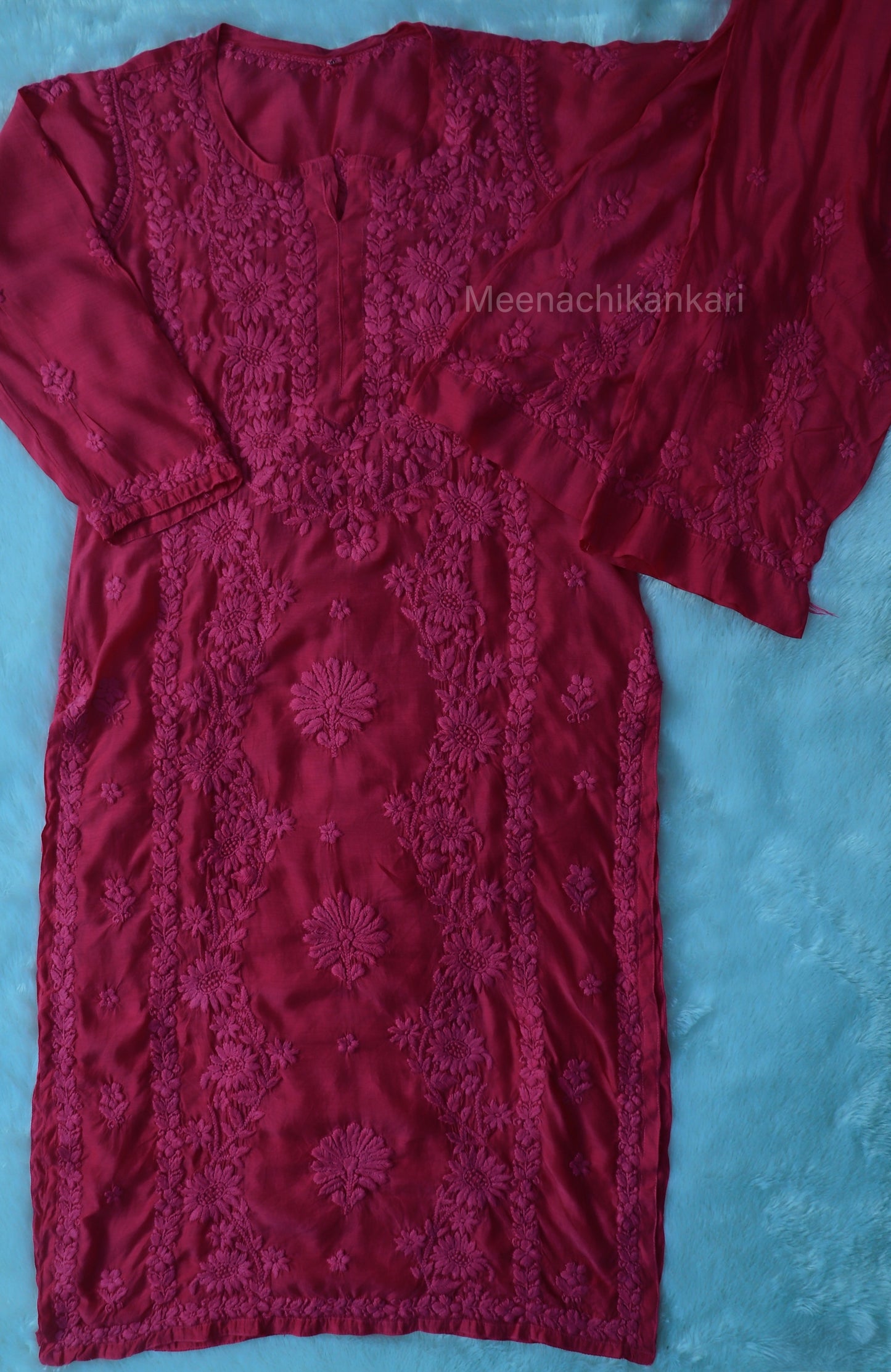 Jasmine Chikankari Ruby Red Muslin kurta Set