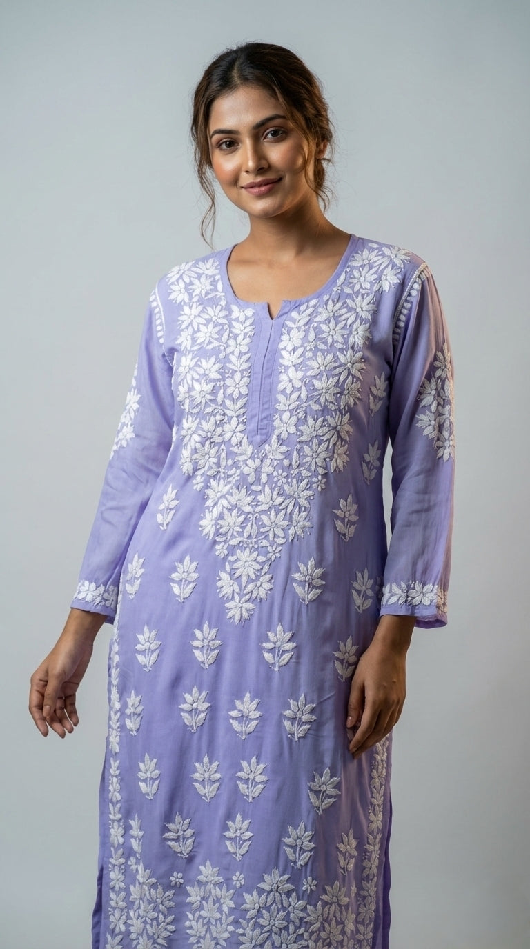Noor Lilac Modal Chaikankari Long Kurti