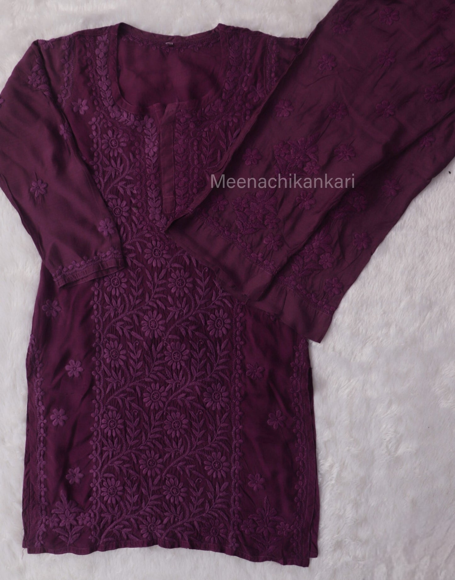 Ektara Purple Muslin Mid Long Cord Kurta Set