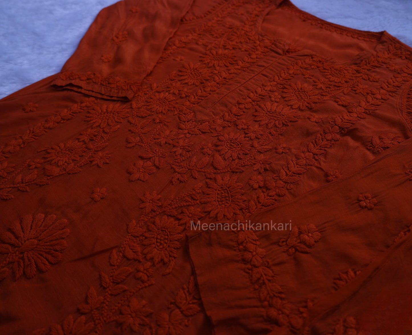 Jasmine Chikankari Rust Colour Muslin kurta Set