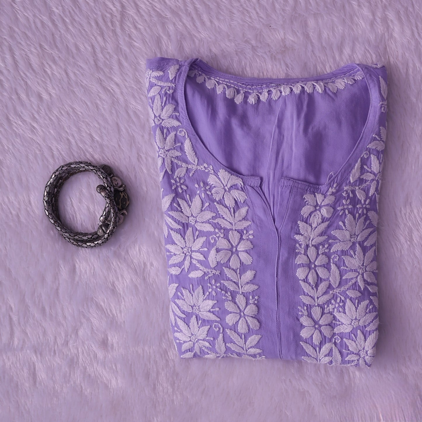 Noor Lilac Modal Chaikankari Long Kurti