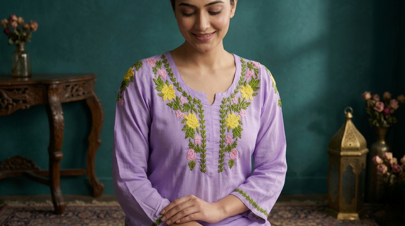 Safa Lilac Chikankari Modal Kurta Set