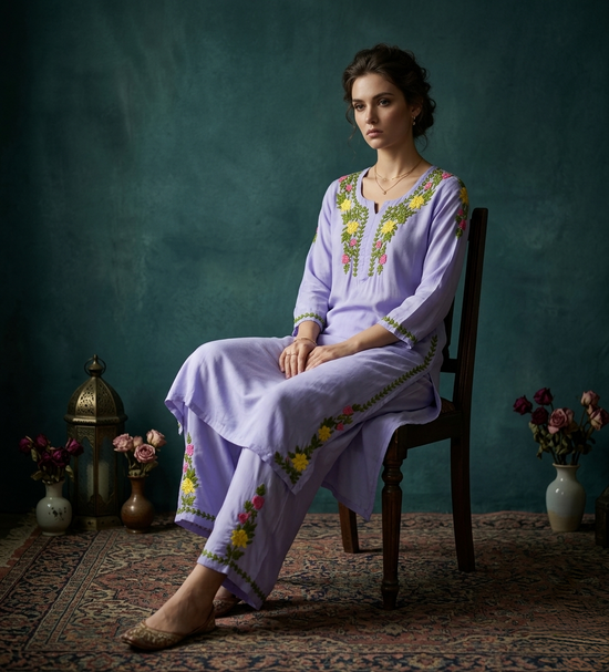Safa Powder Blue Chikankari Modal Kurta Set