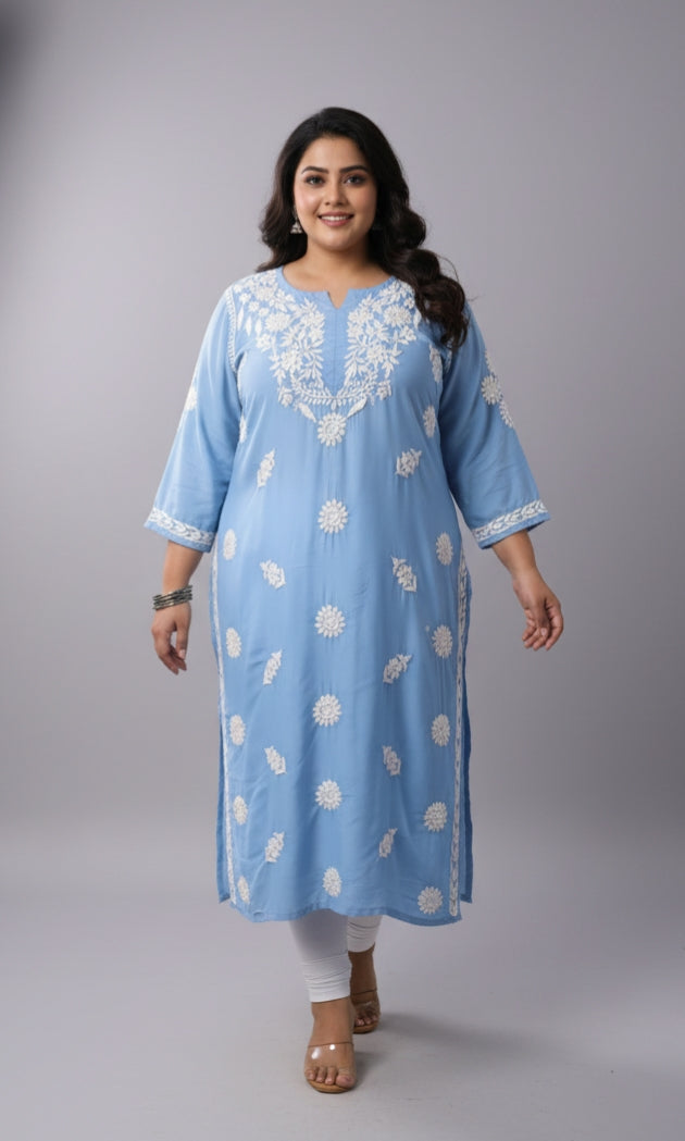 Rida Powder Blue Long Modal Kurta
