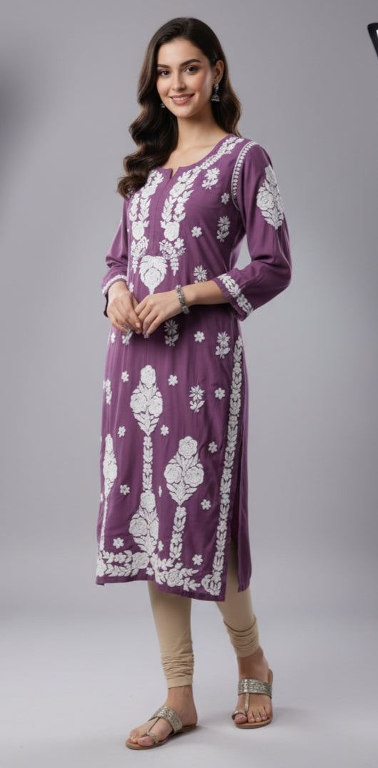 Raha Lavender Purple Modal Straight Long Kurta