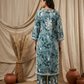 Safar Aqua Green Long Cotton Chikankari Kurti Set