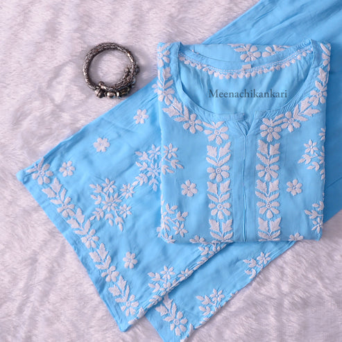Ahana Ocean Blue Modal kurta Set