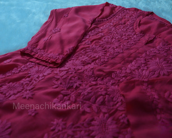 Jasmine Chikankari Ruby Red Muslin kurta Set