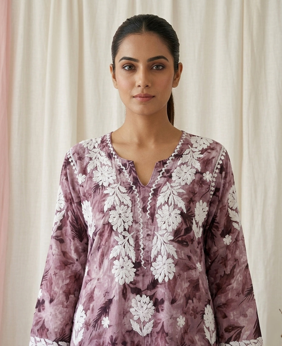 Aarzoo Onion Pink Mull Cotton Long Kurti