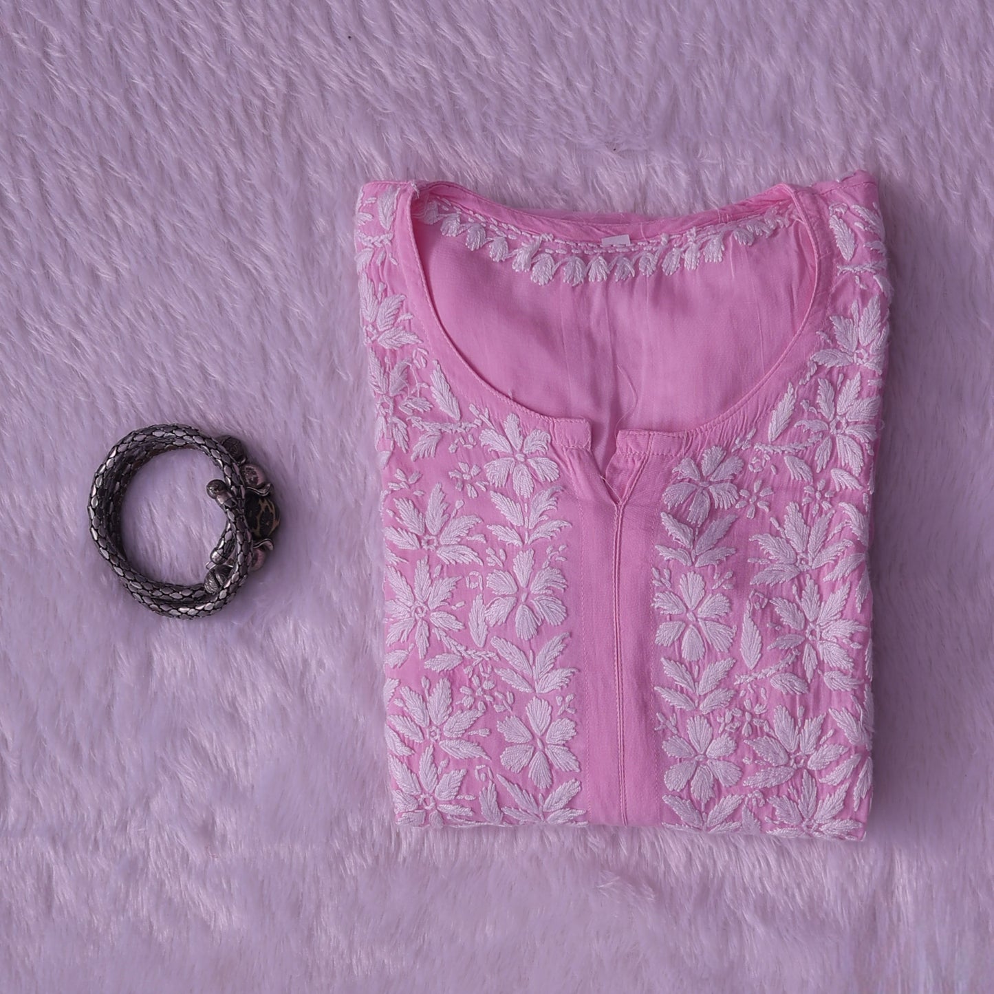 Noor Pink Modal Chaikankari Long Kurti