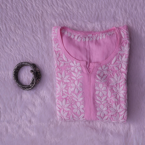 Noor Pink Modal Chaikankari Long Kurti