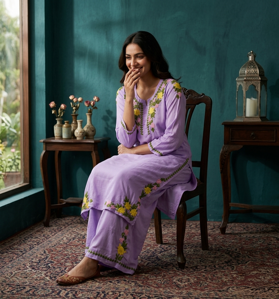 Safa Lilac Chikankari Modal Kurta Set