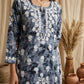 Safar Grey Long Cotton Chikankari Kurti Set