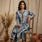 Safar Grey Long Cotton Chikankari Kurti Set