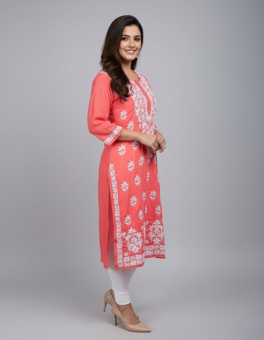 Noor Carrot Modal Chaikankari Long Kurti