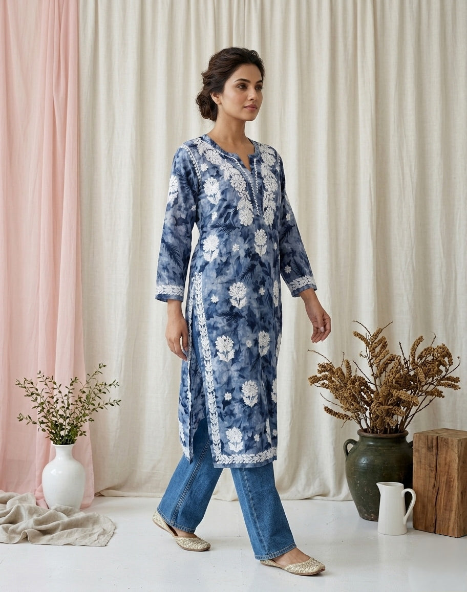 Aarzoo Grey Mull Cotton Long Kurti