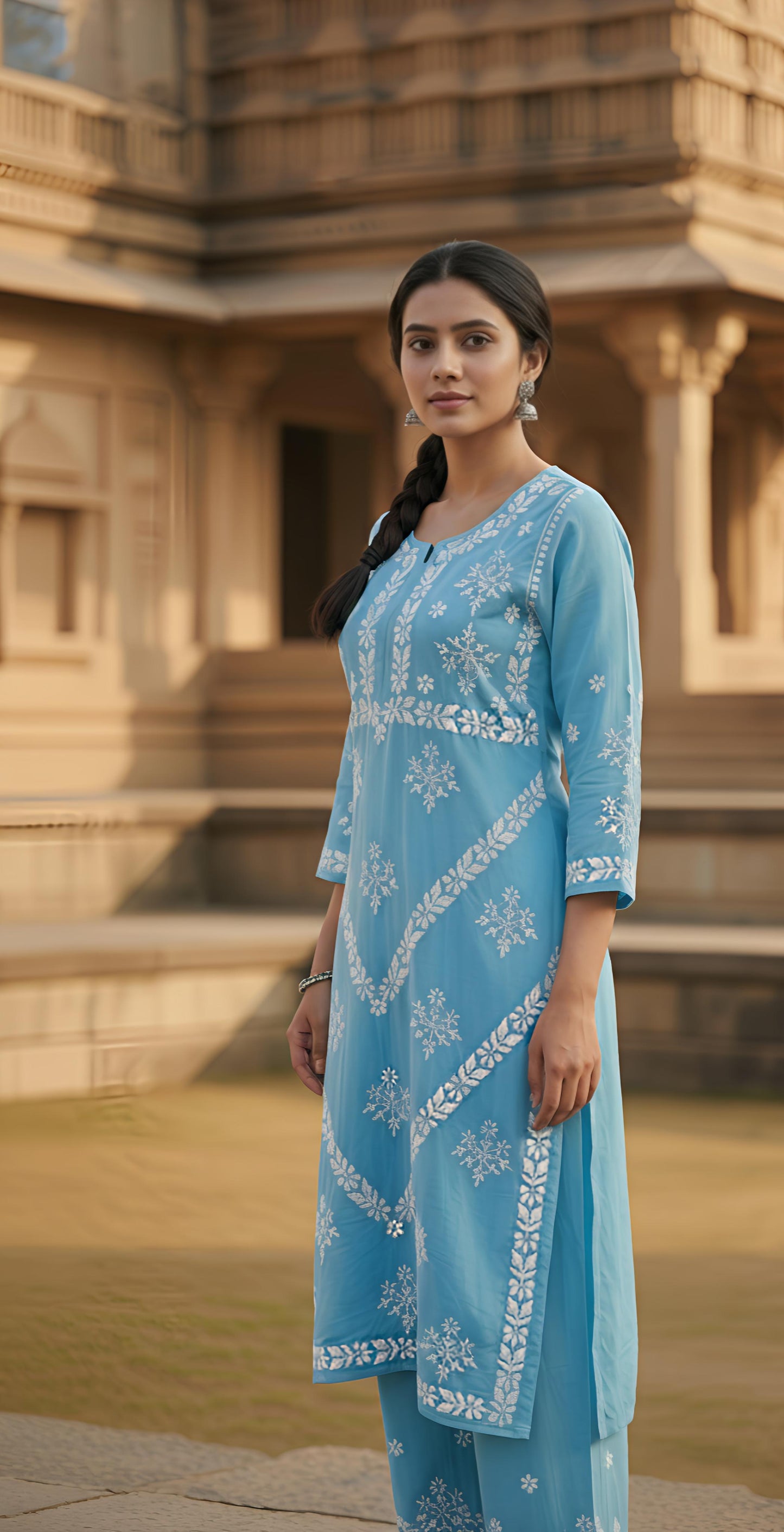 Ahana Ocean Blue Modal kurta Set
