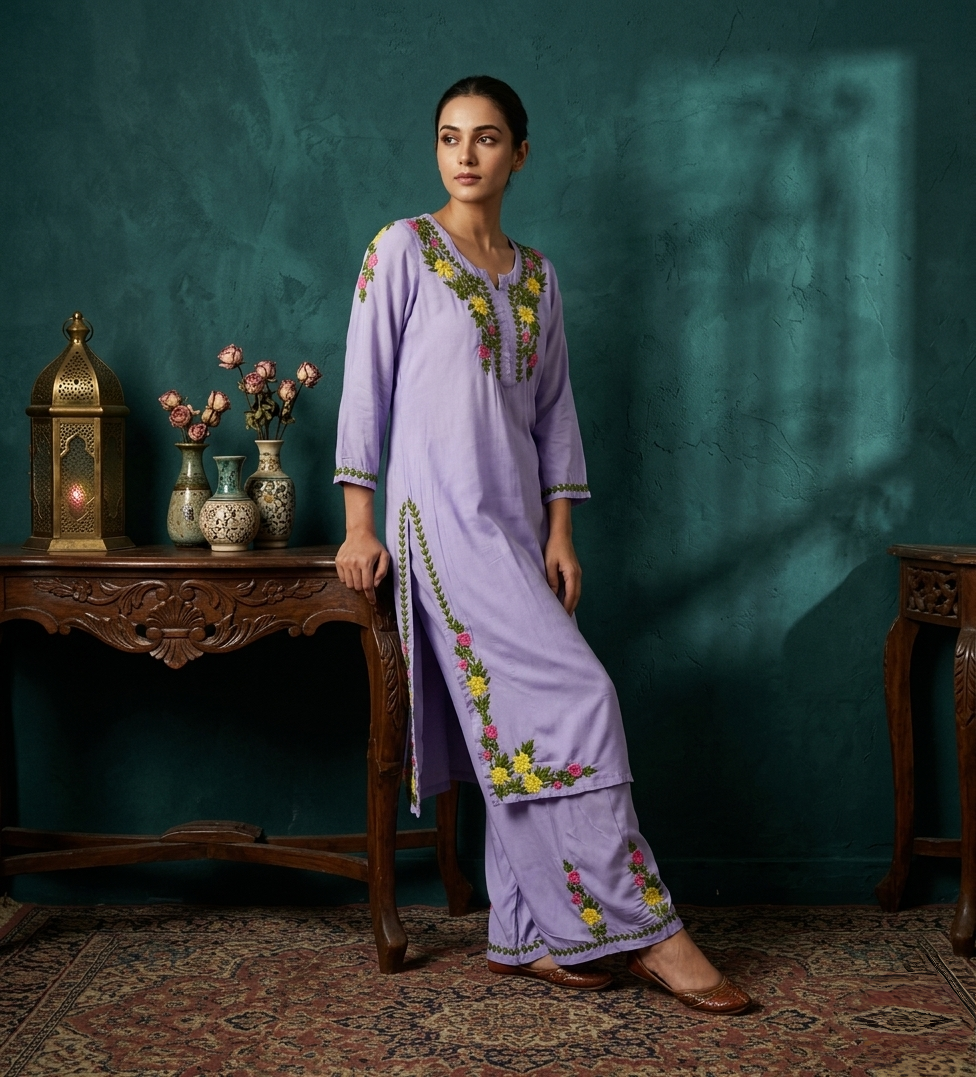 Safa Powder Blue Chikankari Modal Kurta Set