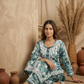 Safar Aqua Green Long Cotton Chikankari Kurti Set