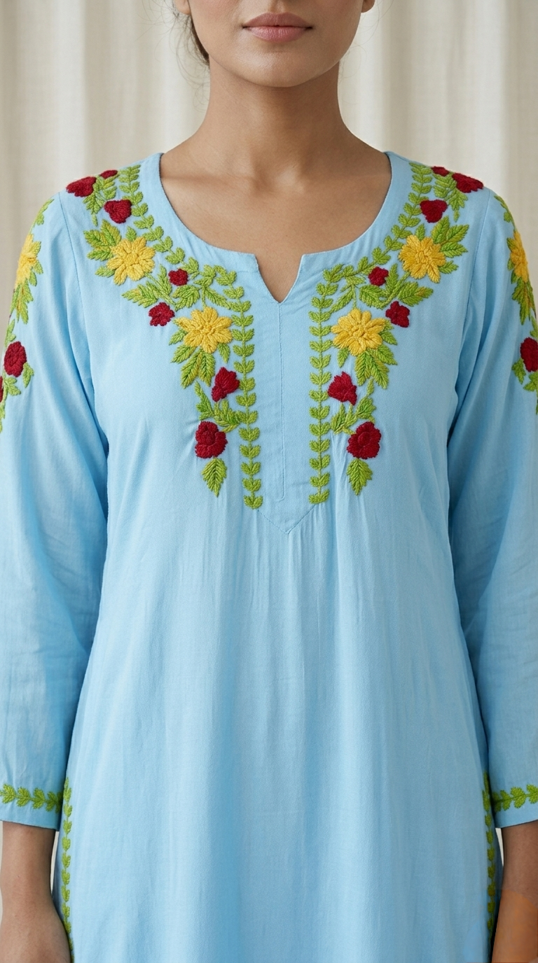 Safa Ocean Blue Chikankari Modal Kurta Set