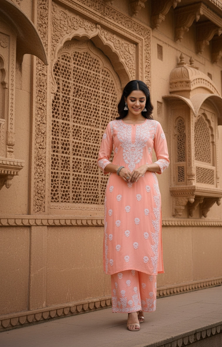 Saiba Peach Long Modal kurta Set
