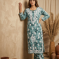 Safar Aqua Green Long Cotton Chikankari Kurti Set