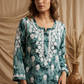 Safar Aqua Green Long Cotton Chikankari Kurti Set
