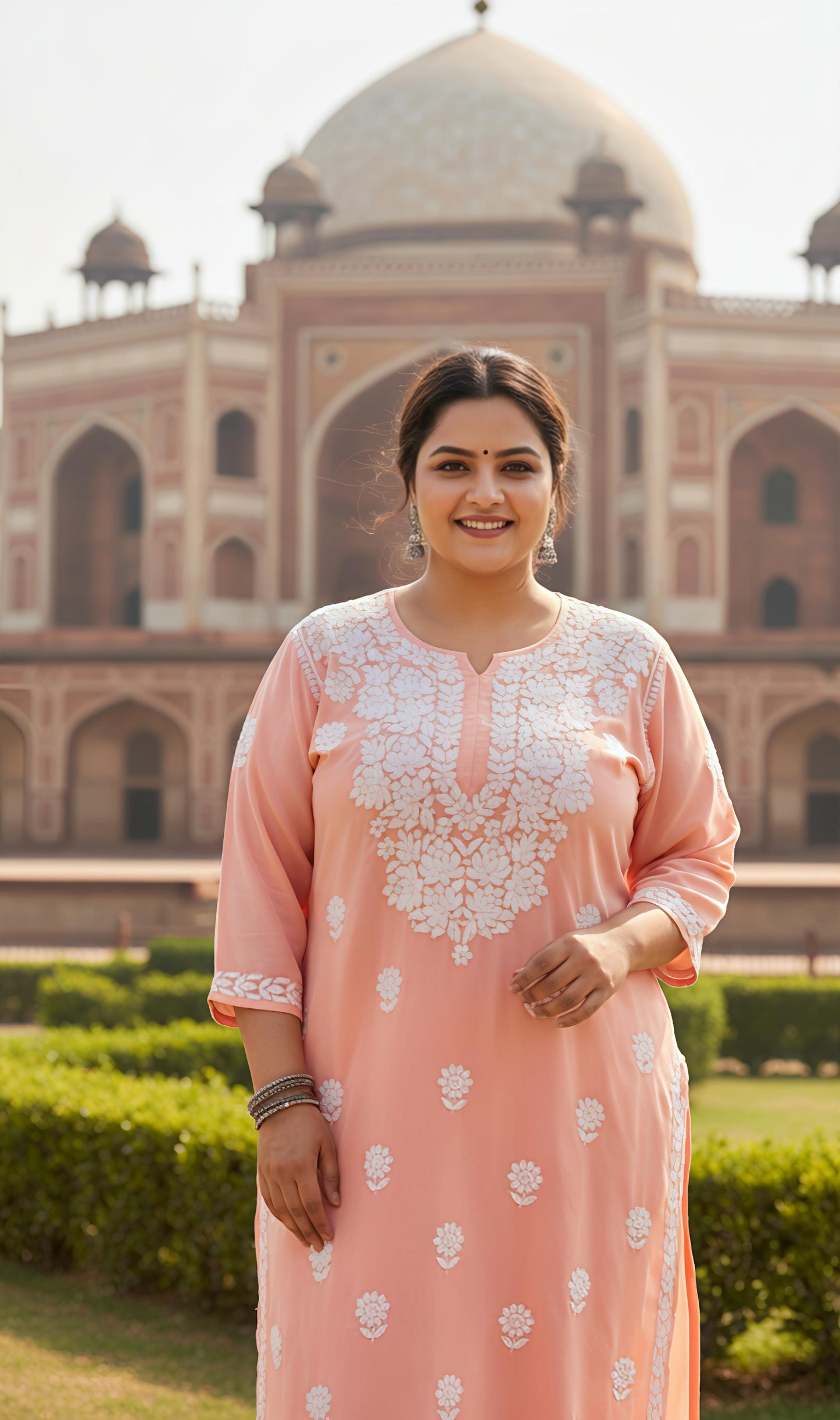 Amena Peach Plus Size Long Kurta
